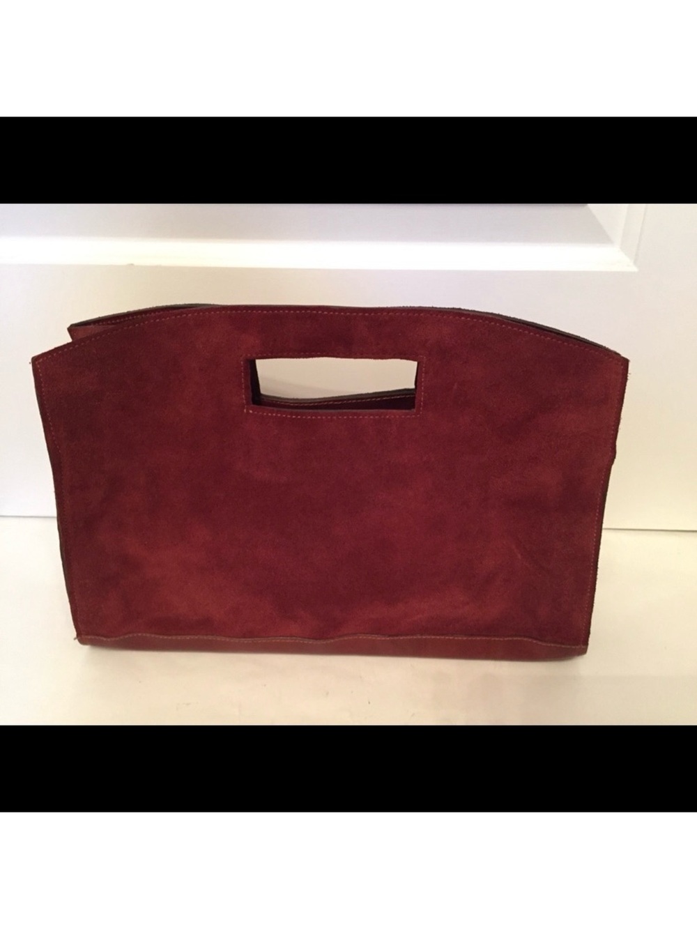 BETH LEVINE NY BAG HAND CLUTCH BROWN SUEDE LEATHER SNAP CLOSE